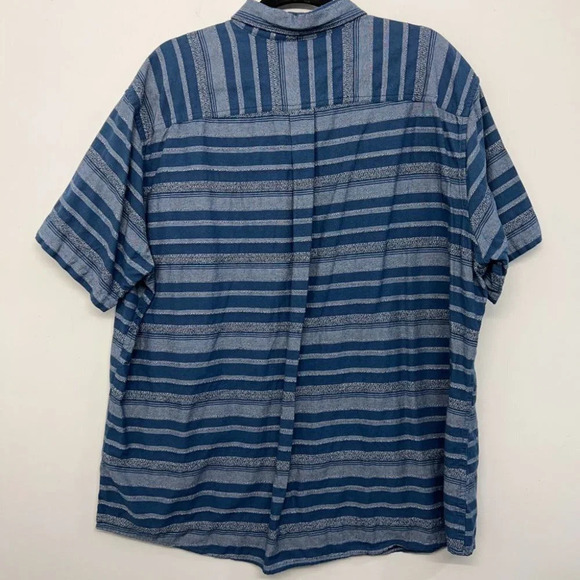 Eddie Bauer Mens 2XL Blue Navy Stripe Button Down Shirt Short Sleeve - Picture 2 of 5